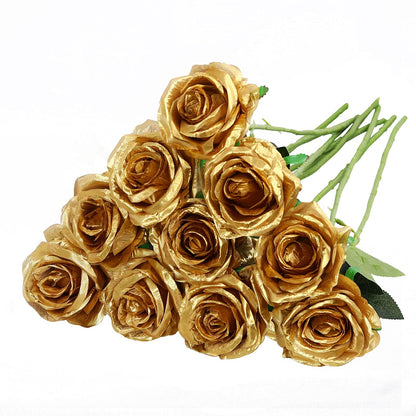 10 Pcs 19.6" Artificial Silk Rose Long Stem Flower Bouquet