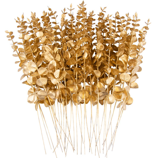 36 Pcs 15" Metallic Gold Artificial Eucalyptus Leaves Bushes