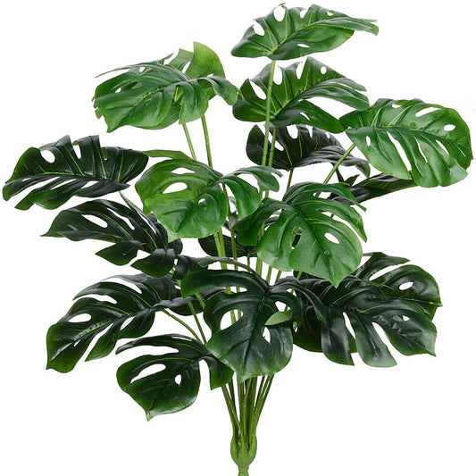 28" Green Artificial Palm Leaves UV Resistant Faux Monstera Plant