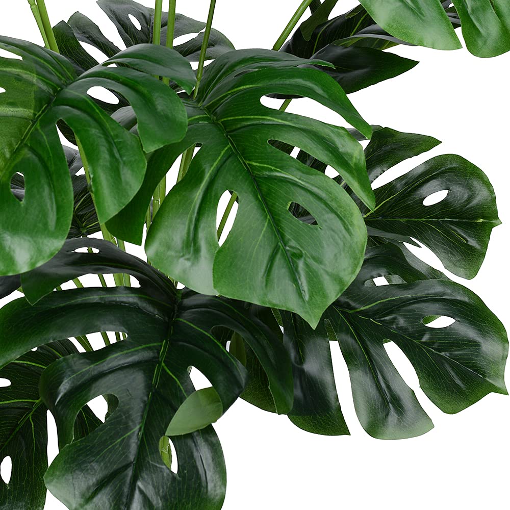 28" Green Artificial Palm Leaves UV Resistant Faux Monstera Plant