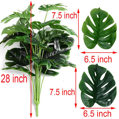 28" Green Artificial Palm Leaves UV Resistant Faux Monstera Plant