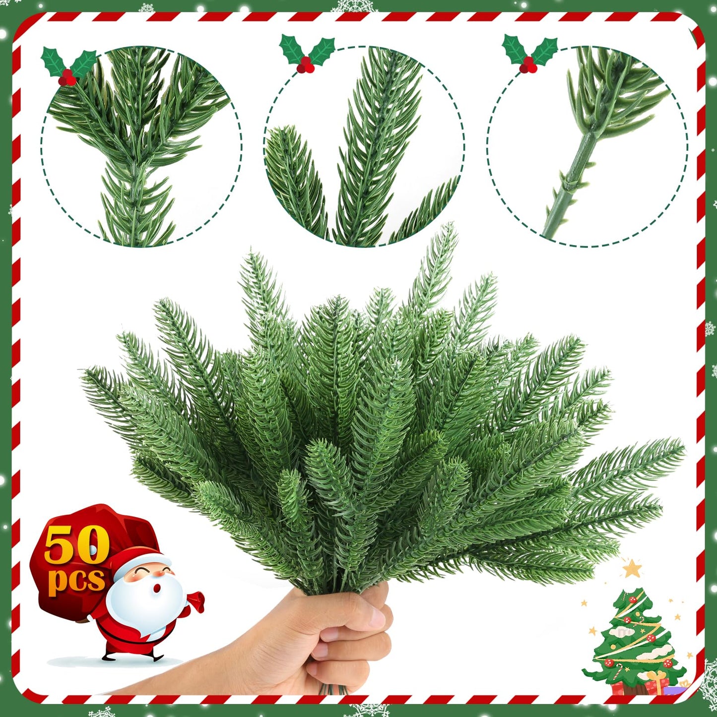 50 Pcs 11" Green Artificial Christmas Norfolk Pine Branches