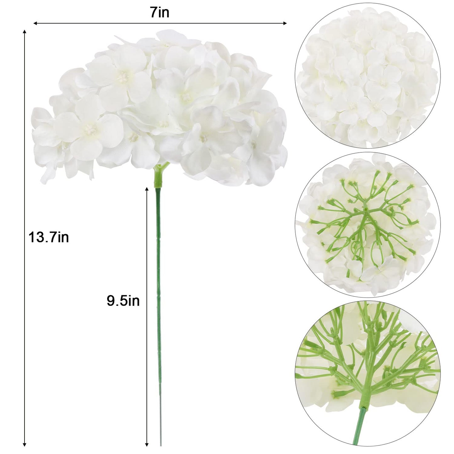 10 Stems 13.7" White Artificial Silk Hydrangea Flower Bouquets