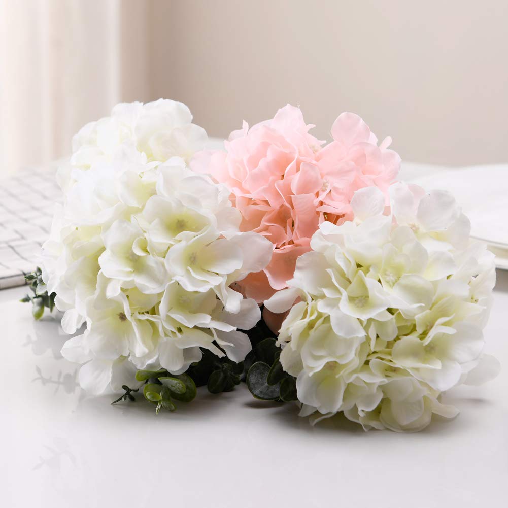 10 Stems 13.7" White Artificial Silk Hydrangea Flower Bouquets