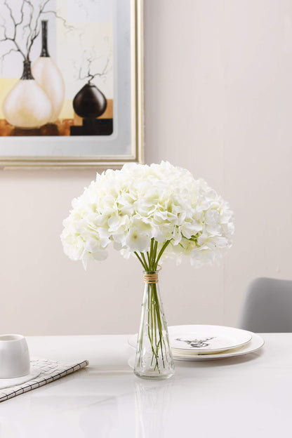 10 Stems 13.7" White Artificial Silk Hydrangea Flower Bouquets