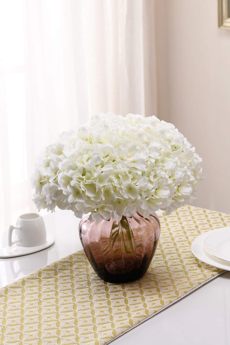 10 Stems 13.7" White Artificial Silk Hydrangea Flower Bouquets