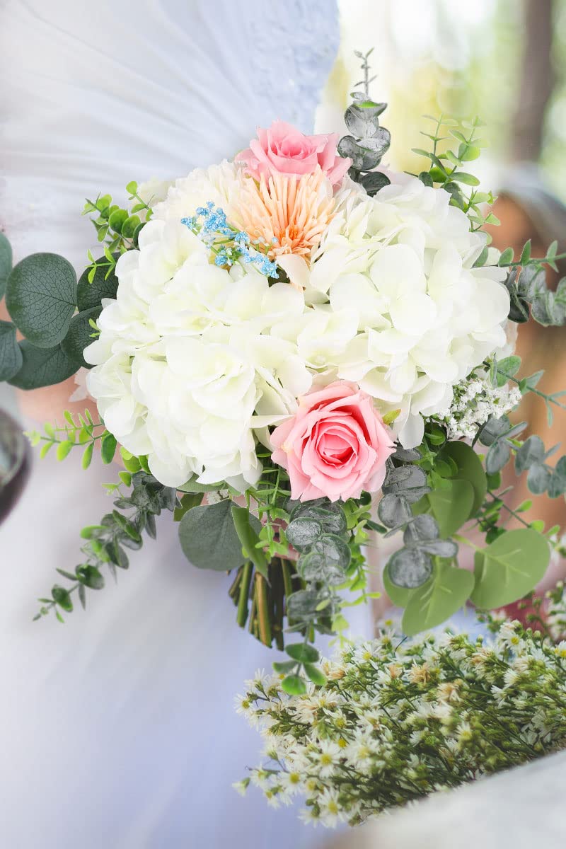 10 Stems 13.7" White Artificial Silk Hydrangea Flower Bouquets