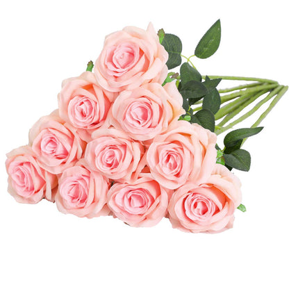 10 Pcs 19.6" Artificial Silk Rose Long Stem Flower Bouquet