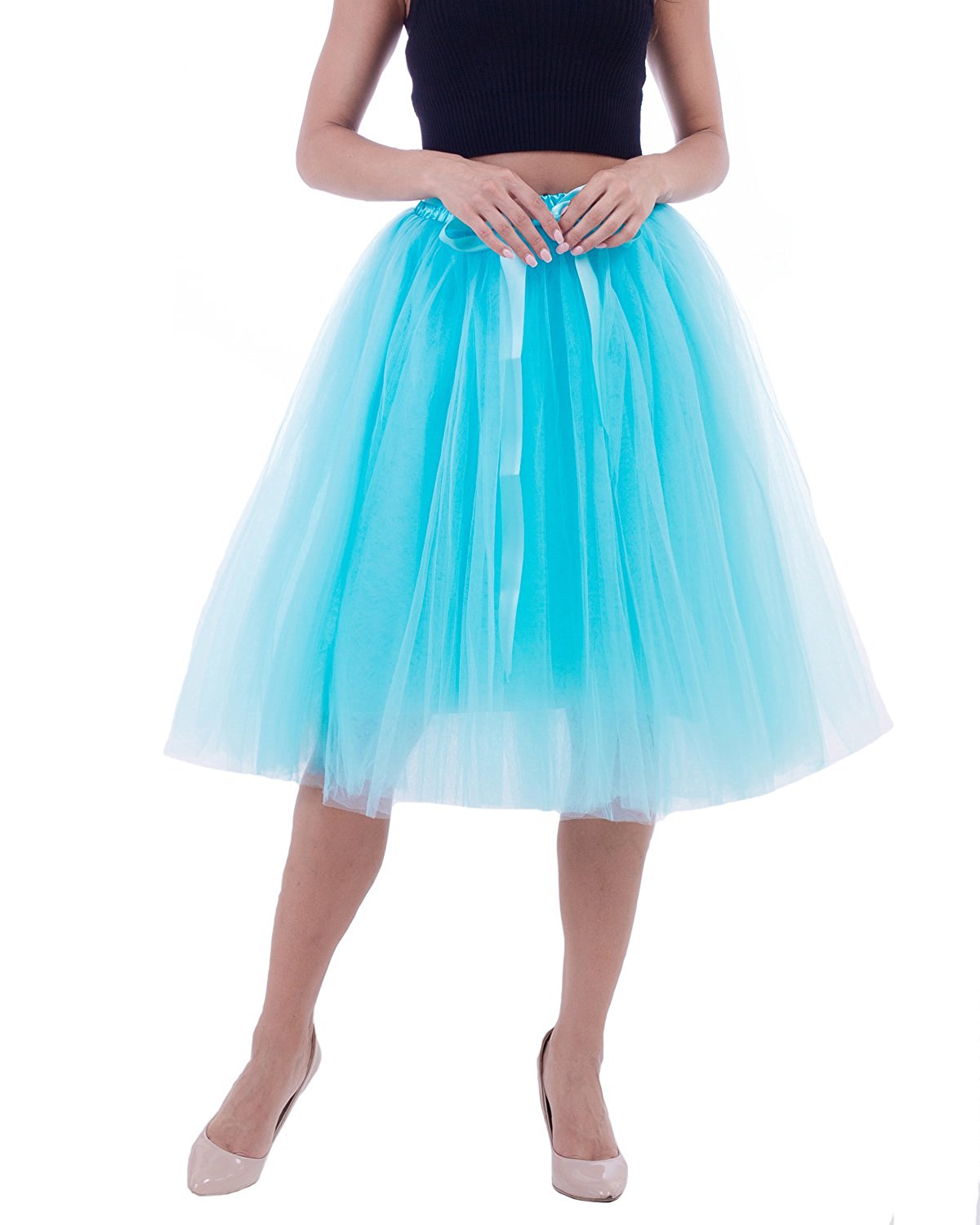 Rosenvy Women's Layered Tulle A-Line Skirt with Satin Belt