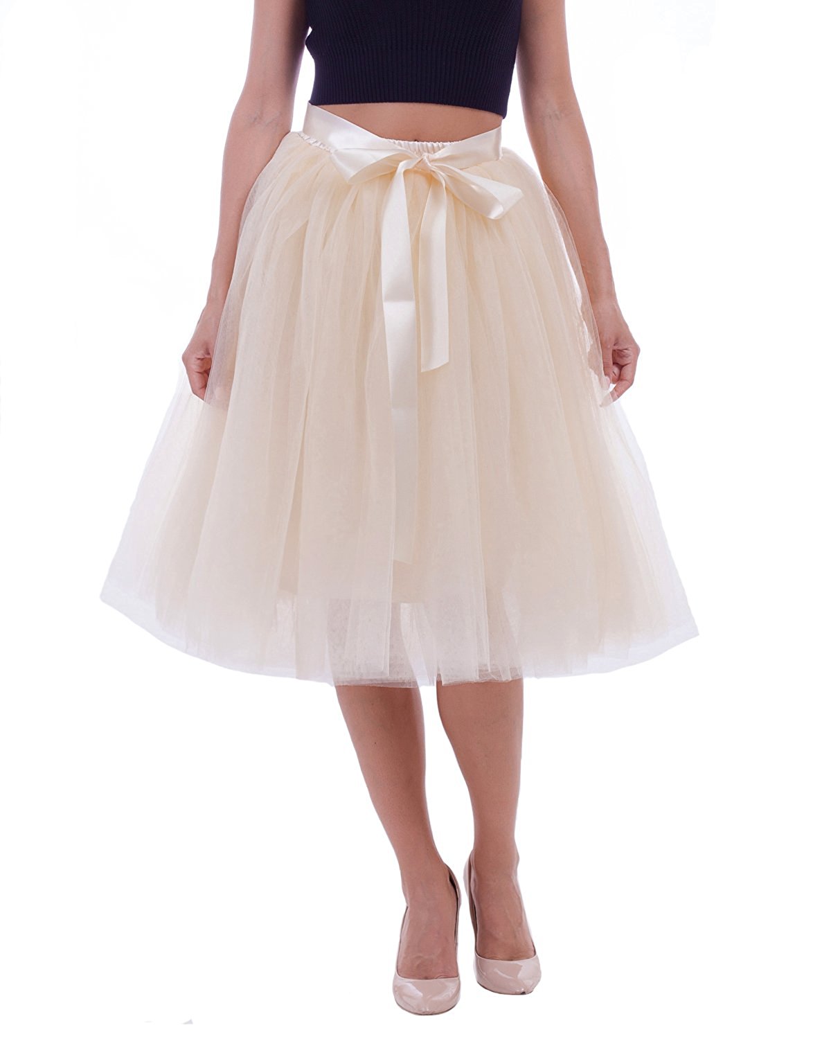 Rosenvy Women's Layered Tulle A-Line Skirt with Satin Belt
