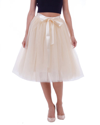 Rosenvy Women's Layered Tulle A-Line Skirt with Satin Belt
