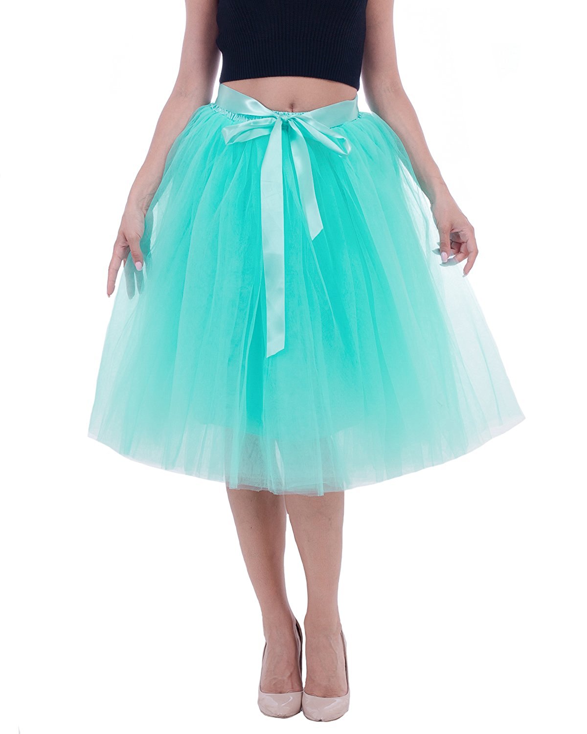 Rosenvy Women's Layered Tulle A-Line Skirt with Satin Belt