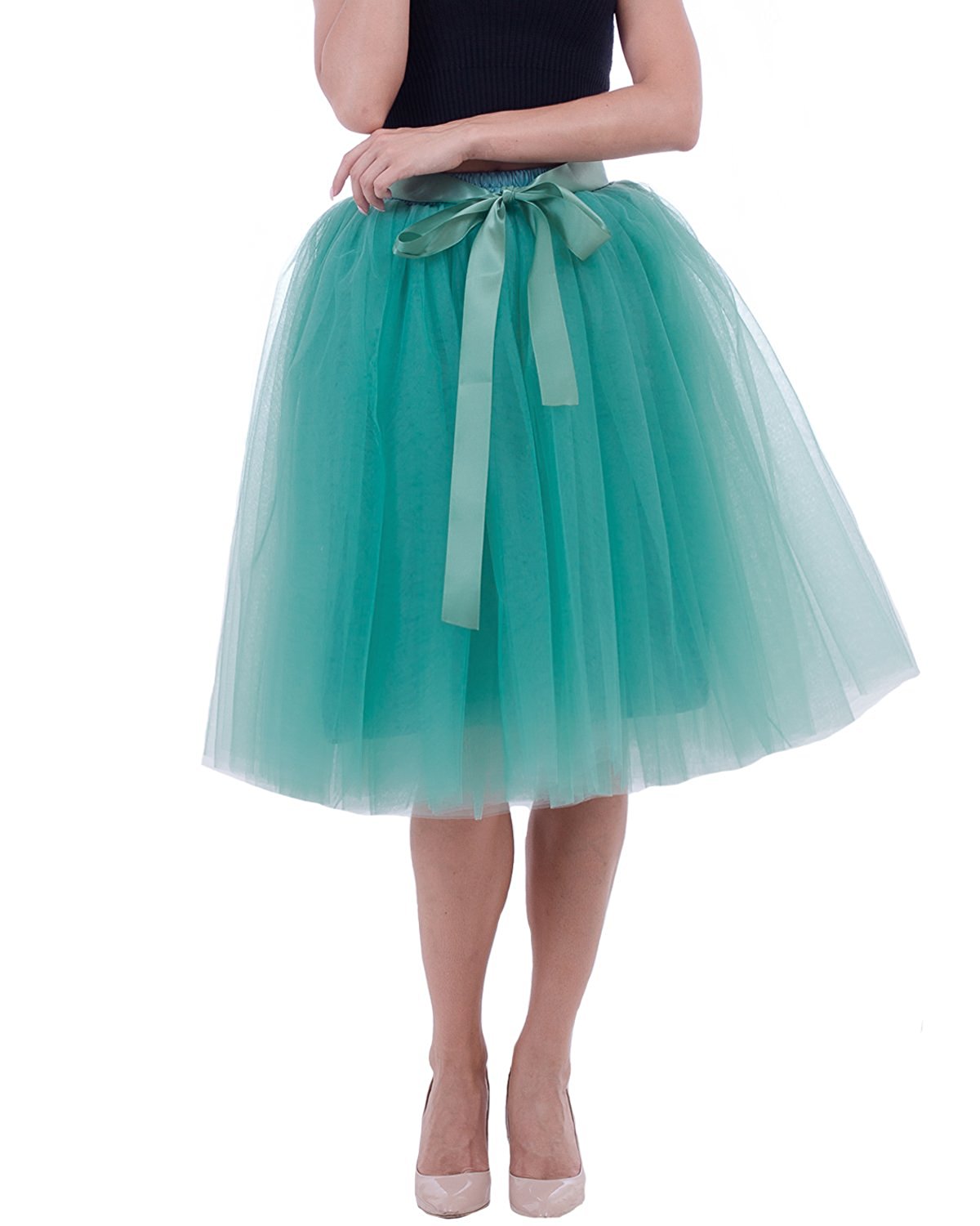 Rosenvy Women's Layered Tulle A-Line Skirt with Satin Belt