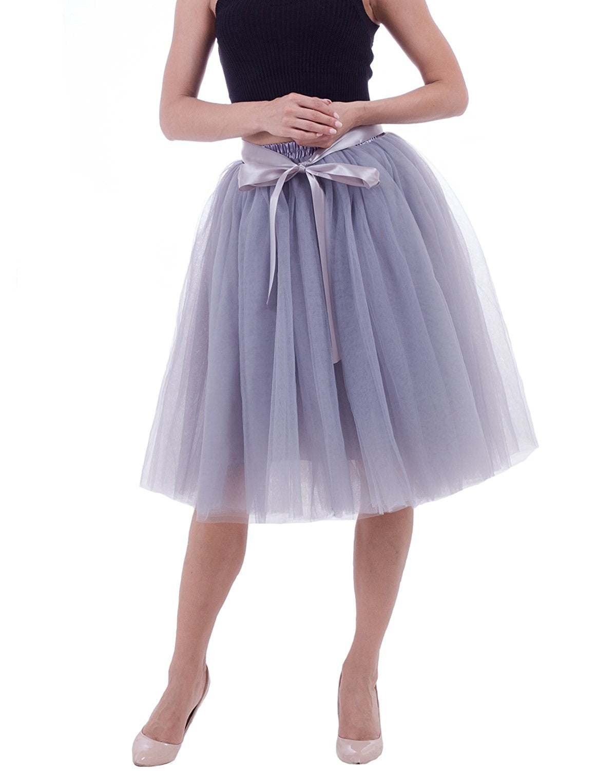 Rosenvy Women's Layered Tulle A-Line Skirt with Satin Belt