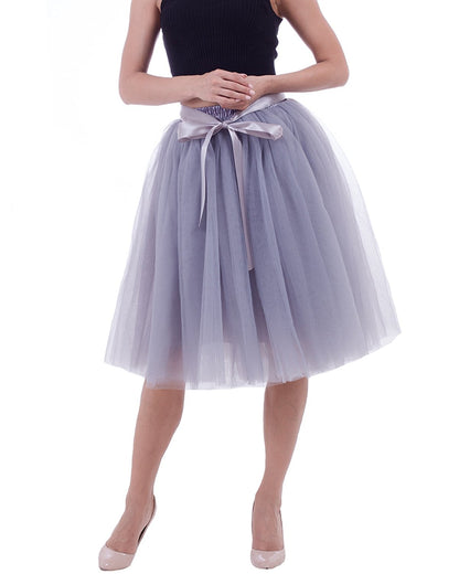 Rosenvy Women's Layered Tulle A-Line Skirt with Satin Belt