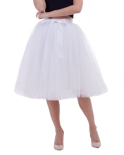 Rosenvy Women's Layered Tulle A-Line Skirt with Satin Belt