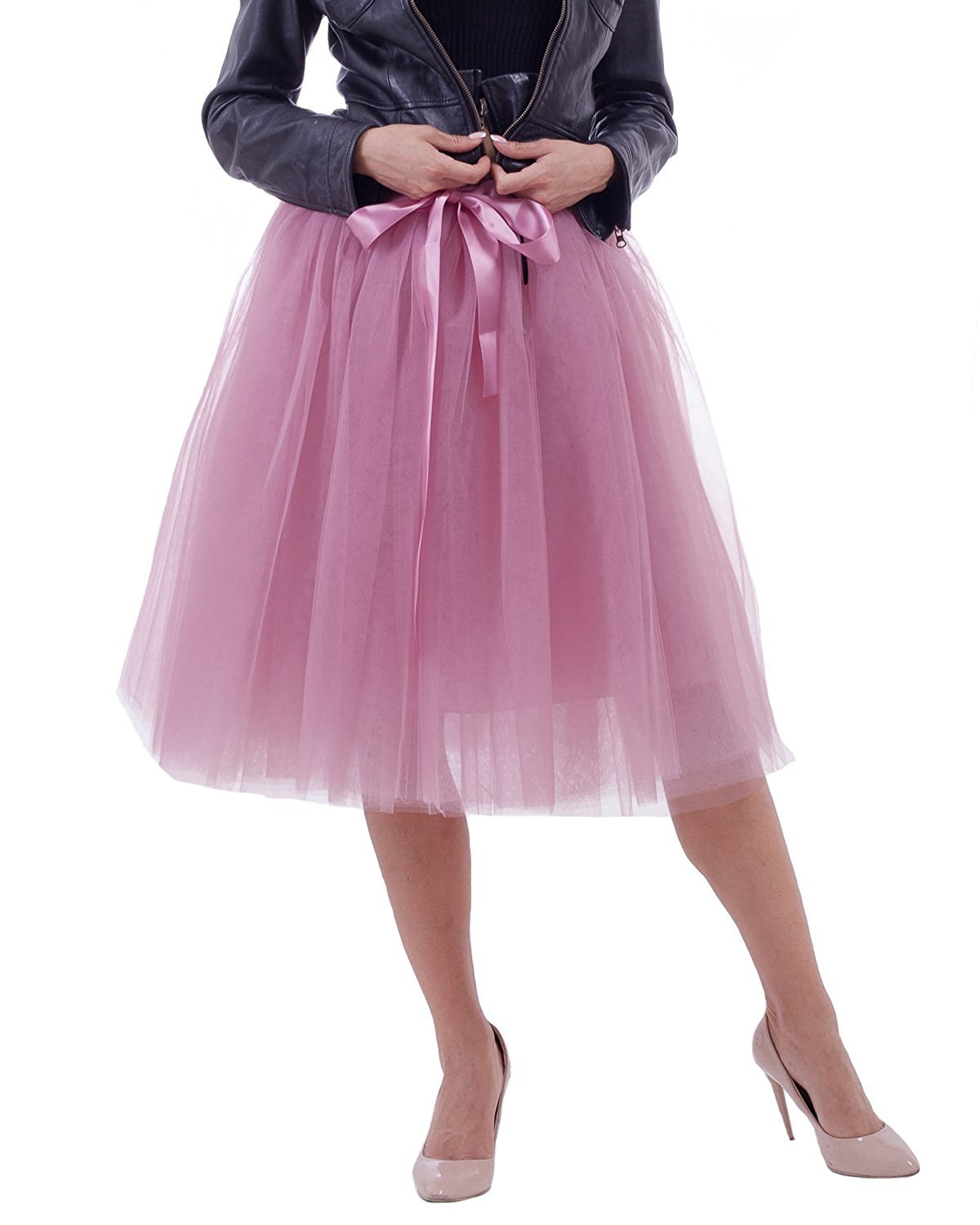 Rosenvy Women's Layered Tulle A-Line Skirt with Satin Belt