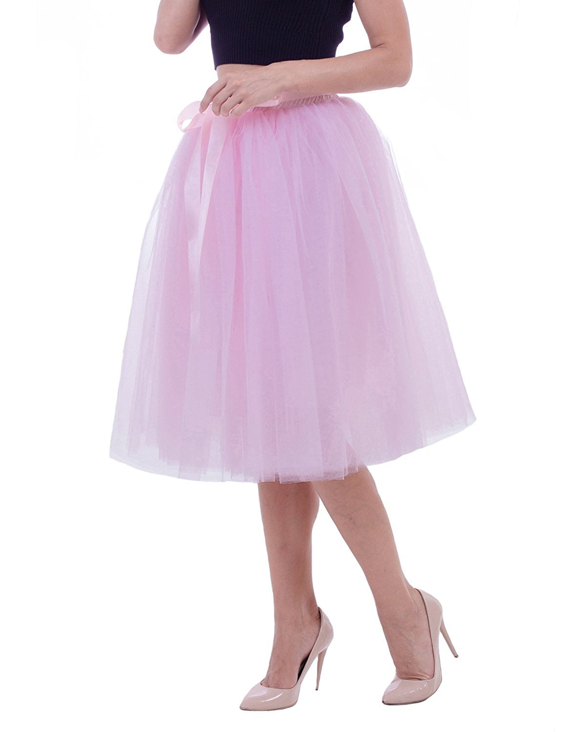 Rosenvy Women's Layered Tulle A-Line Skirt with Satin Belt