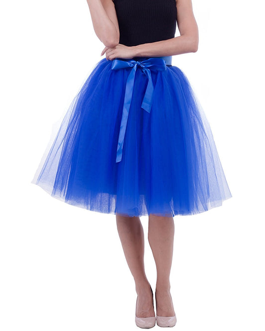 Rosenvy Women's Layered Tulle A-Line Skirt with Satin Belt