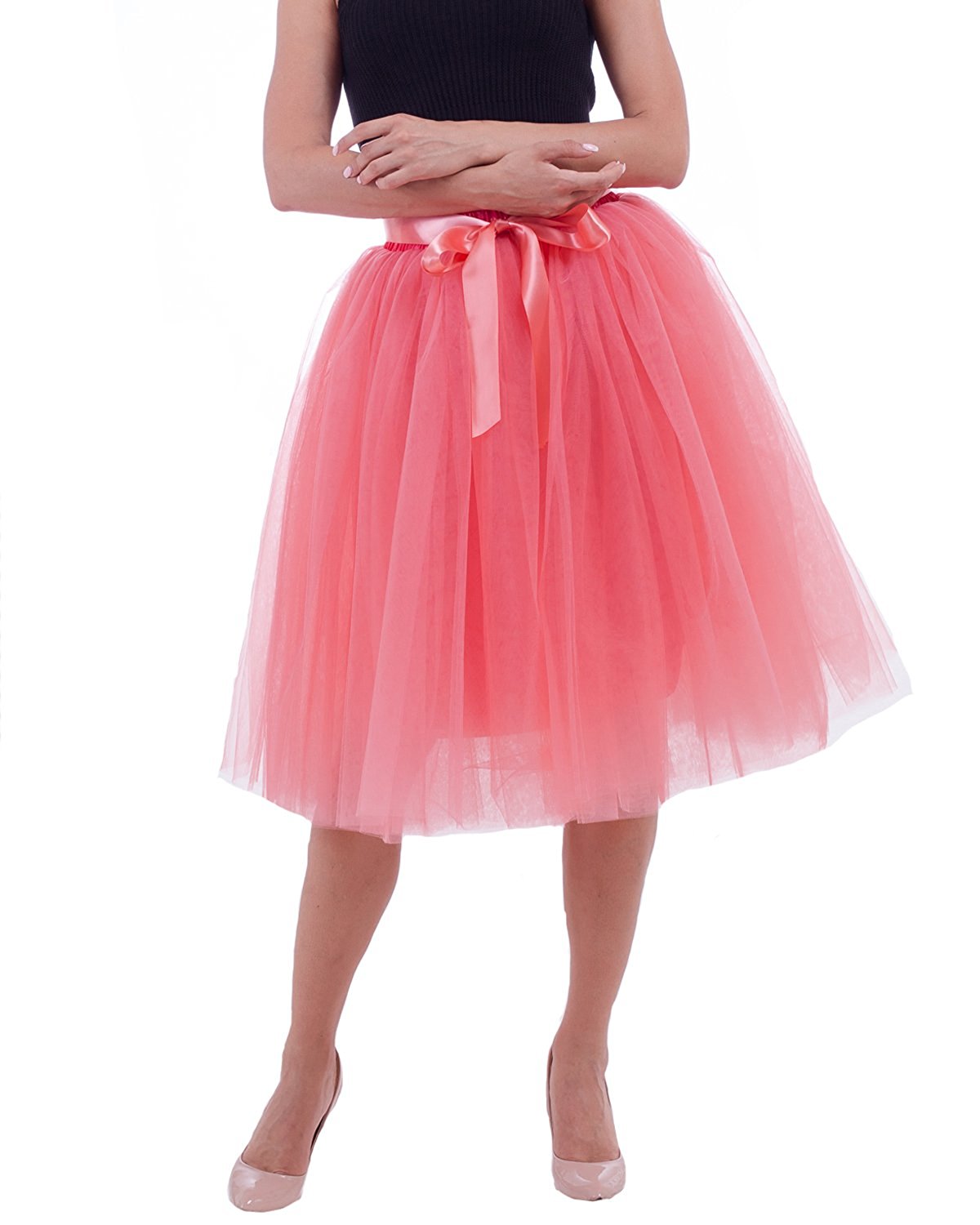 Rosenvy Women's Layered Tulle A-Line Skirt with Satin Belt