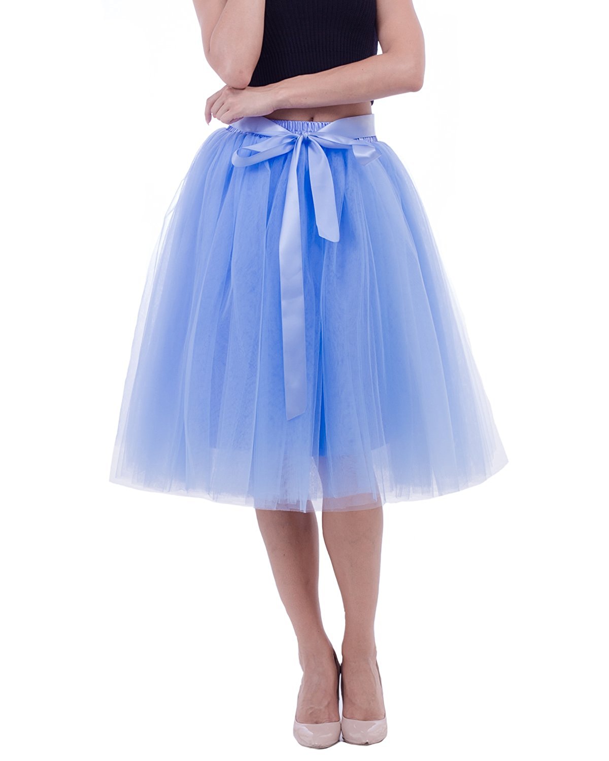 Rosenvy Women's Layered Tulle A-Line Skirt with Satin Belt