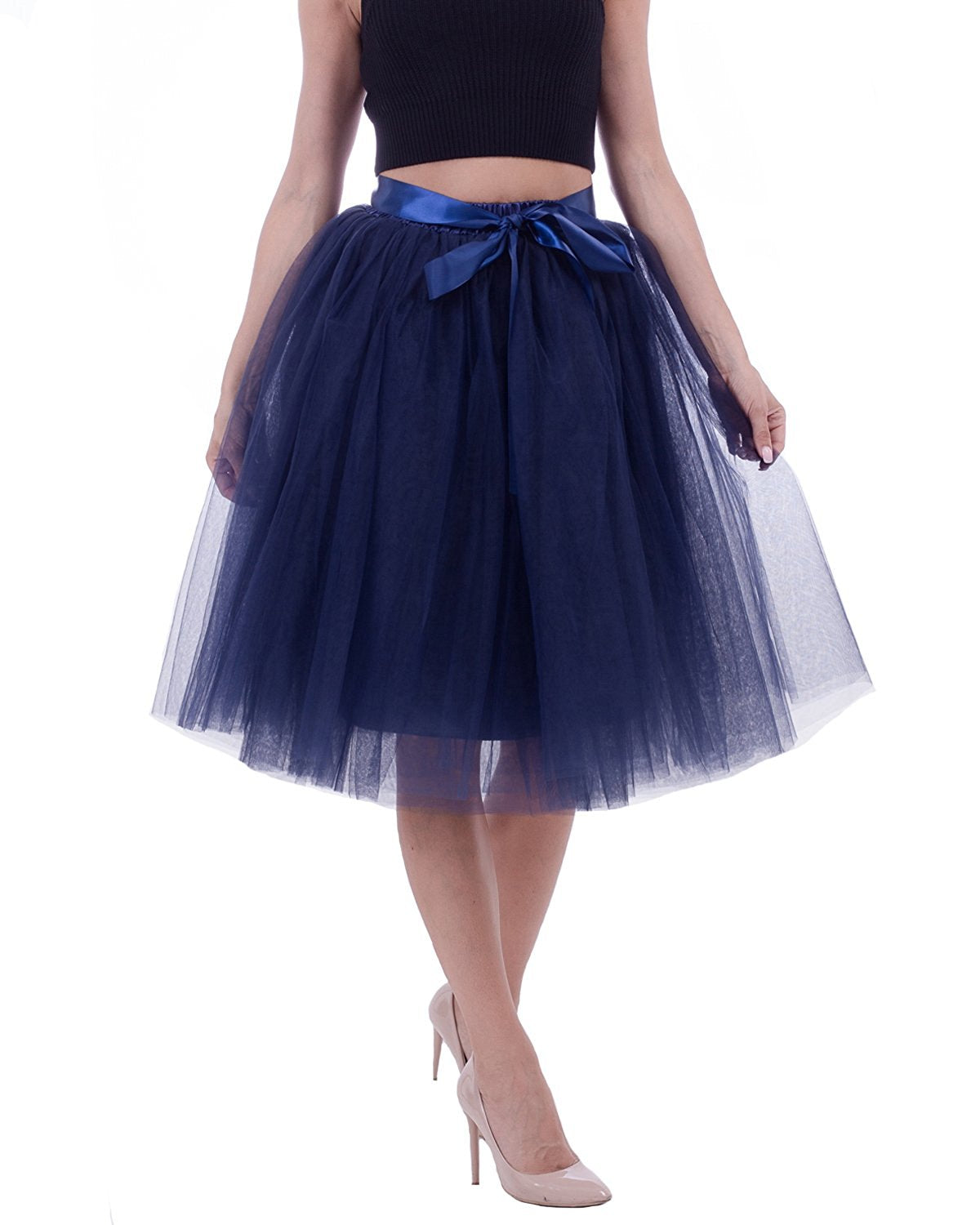 Rosenvy Women's Layered Tulle A-Line Skirt with Satin Belt