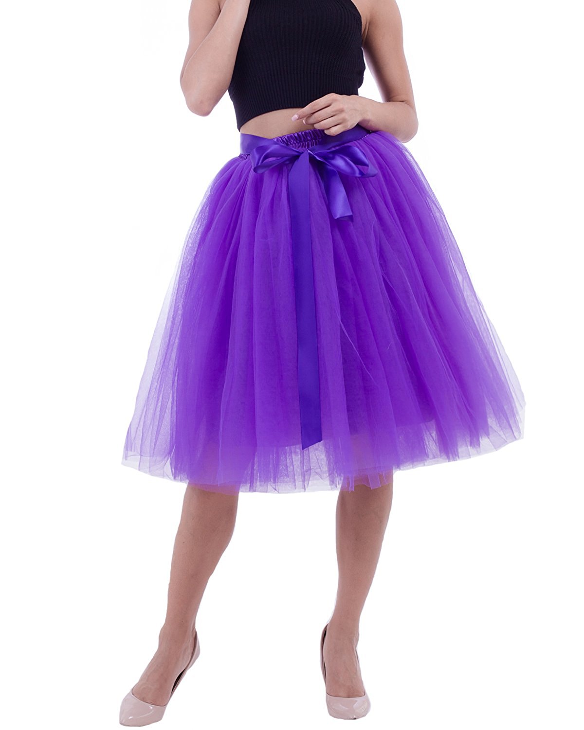 Rosenvy Women's Layered Tulle A-Line Skirt with Satin Belt
