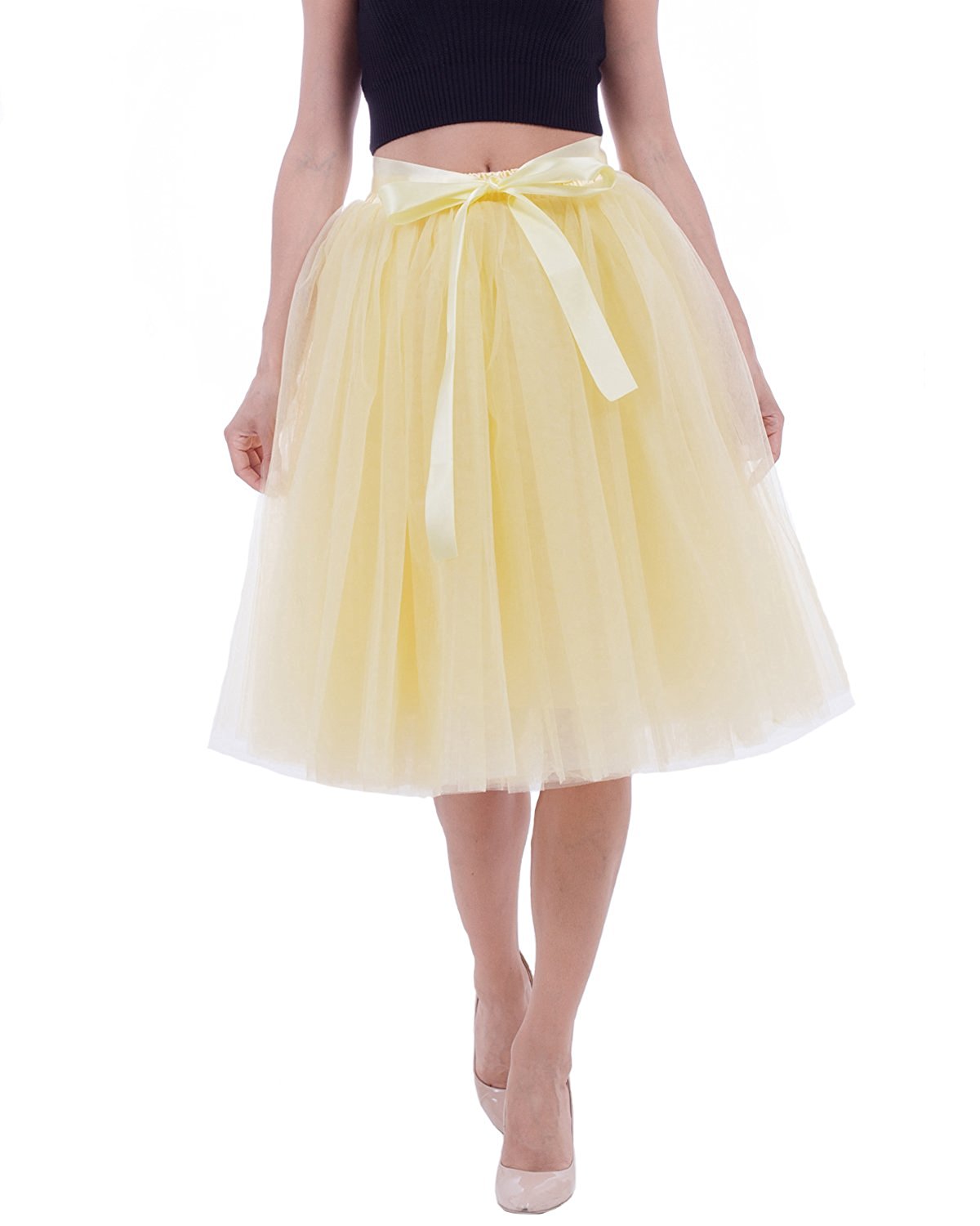 Rosenvy Women's Layered Tulle A-Line Skirt with Satin Belt