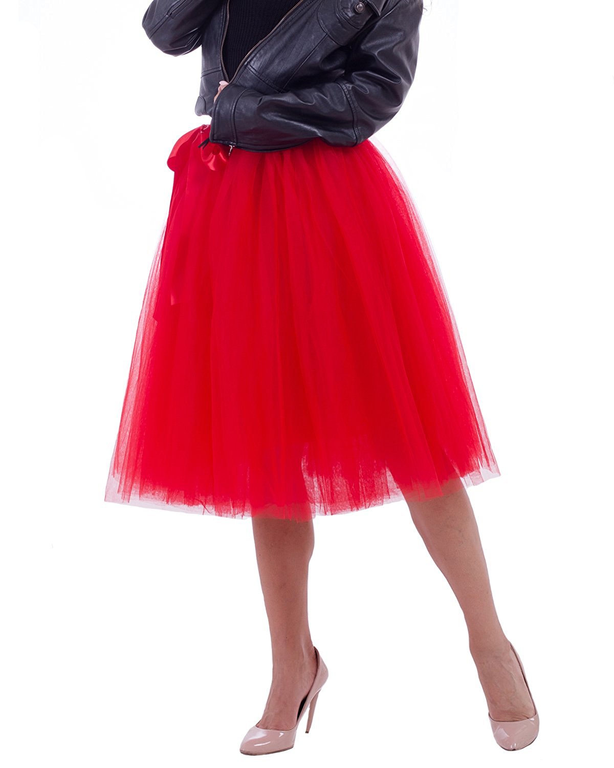 Rosenvy Women's Layered Tulle A-Line Skirt with Satin Belt