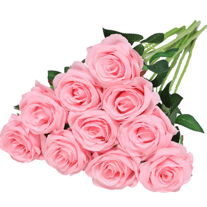 10 Pcs 19.6" Artificial Silk Rose Long Stem Flower Bouquet