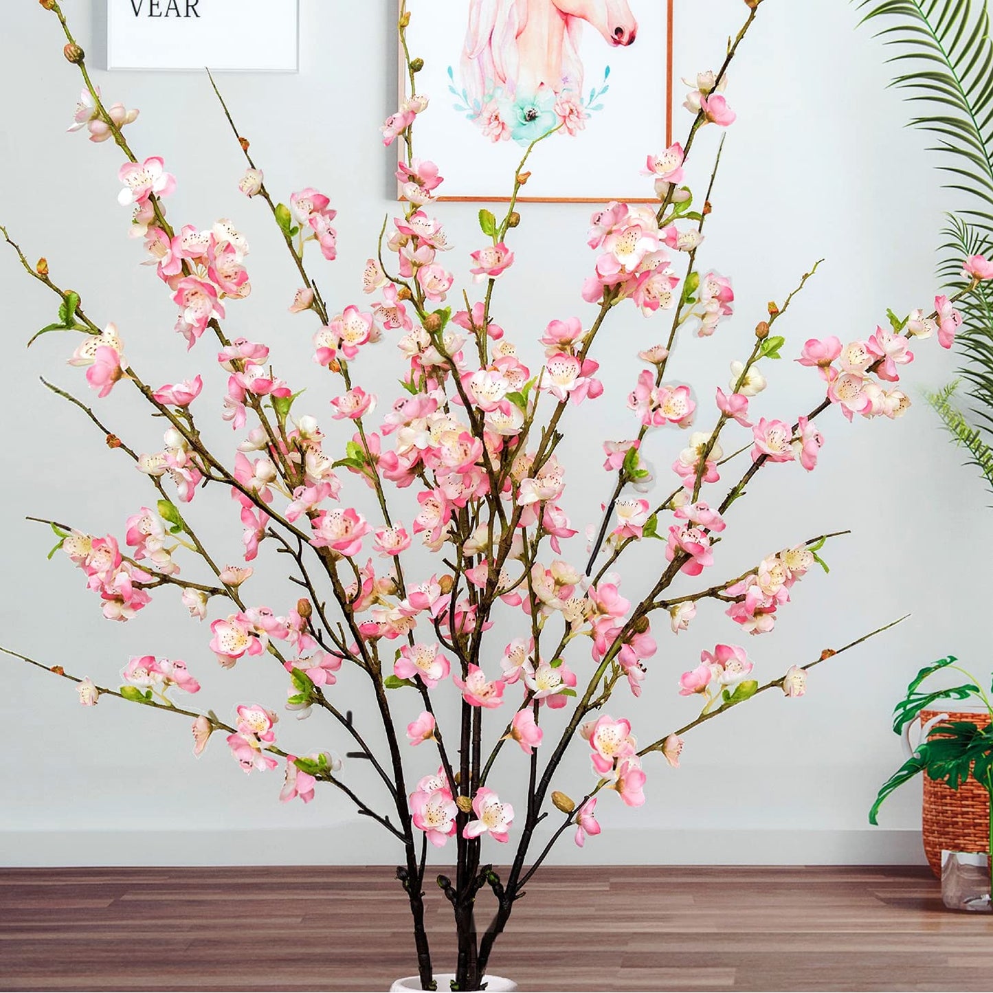 4 Pcs 47" Pink Long Stem Artificial Cherry Blossom Flowers Branches