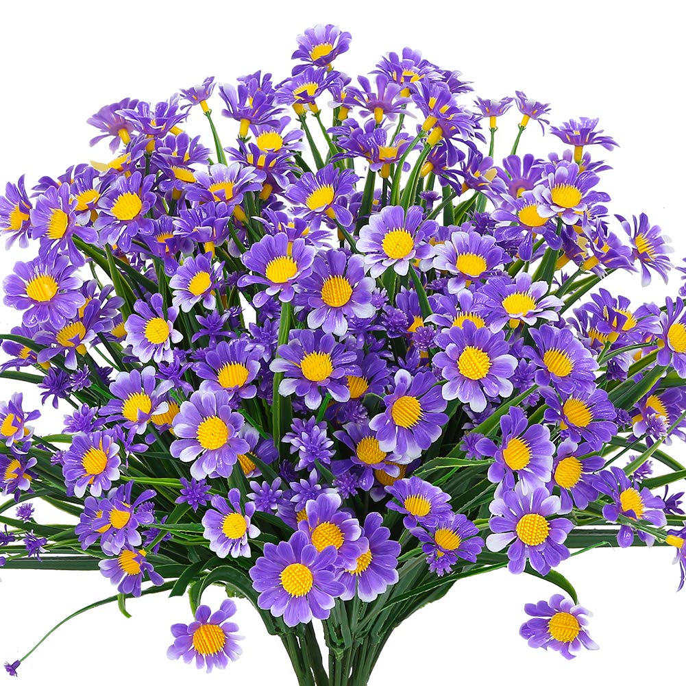 4 Bundles 13" Purple Artificial UV Resistant Daisy Flower Bouquet