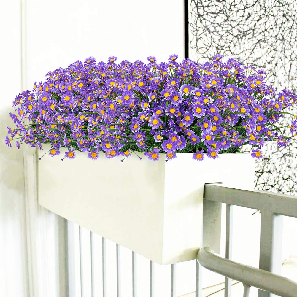 4 Bundles 13" Purple Artificial UV Resistant Daisy Flower Bouquet