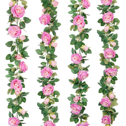 4 Pack 6.5ft Artificial Silk Rose Garland Flower Hanging Vine