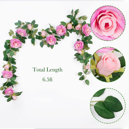 4 Pack 6.5ft Artificial Silk Rose Garland Flower Hanging Vine