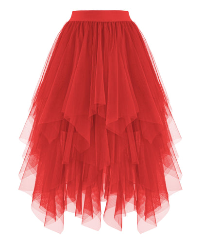 Rosenvy Women's High-Low Layered Tulle Puffy Midi Tutu Skirt