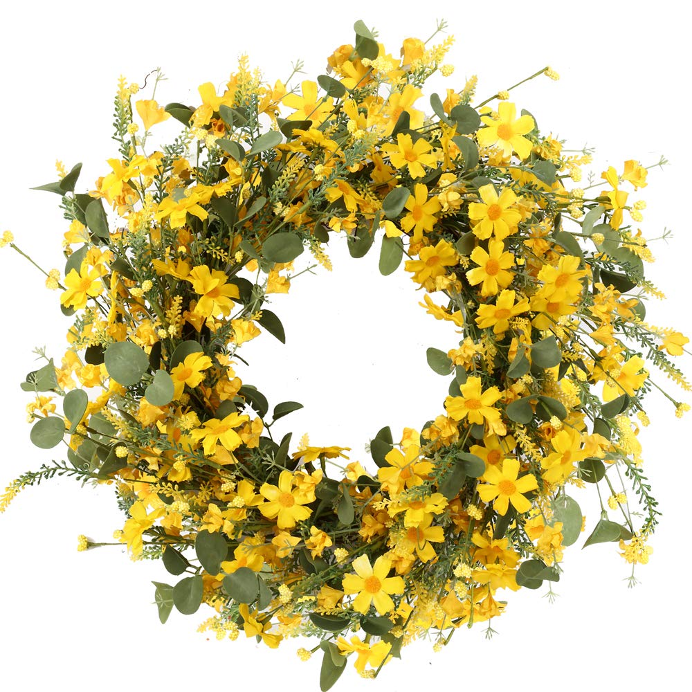 22" Yellow Artificial Daisy Wreath Floral Garlands