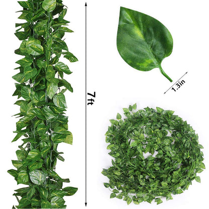 12 Pack 7ft Artificial Silk Ivy Leaves Vine Faux Greenery Garland