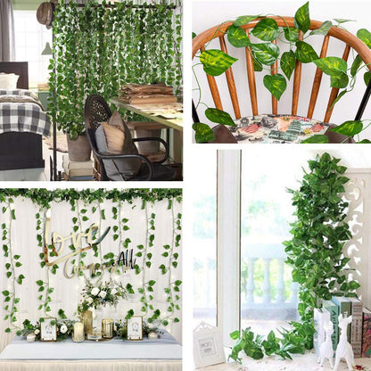 12 Pack 7ft Artificial Silk Ivy Leaves Vine Faux Greenery Garland