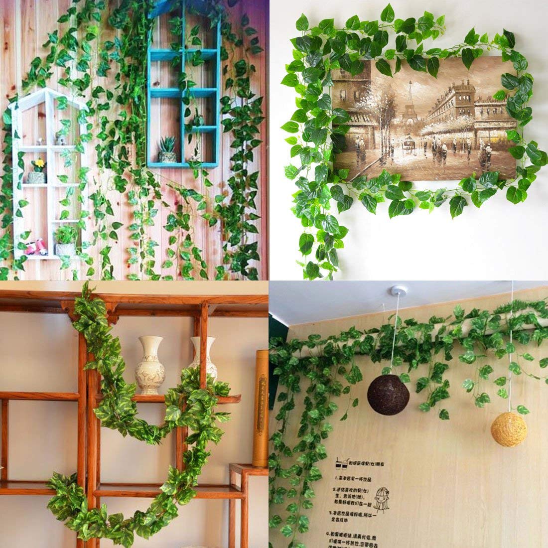 12 Pack 7ft Artificial Silk Ivy Leaves Vine Faux Greenery Garland