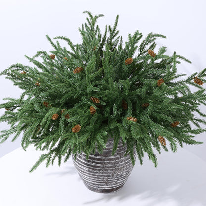 12 Bundles 16" Artificial Christmas Norfolk Pine Stems with Pine Cones