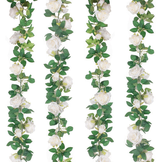 4 Pack 6.5ft Artificial Silk Rose Garland Flower Hanging Vine