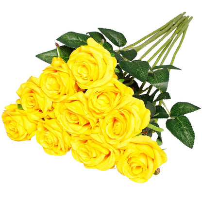 10 Pcs 19.6" Artificial Silk Rose Long Stem Flower Bouquet