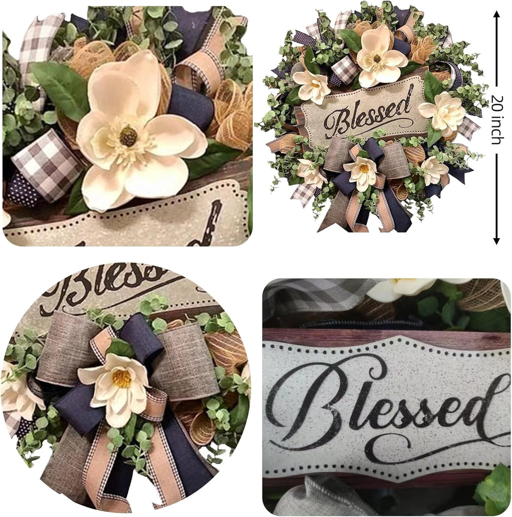 The Magnolia Grace Wreath | 20" Artificial White Magnolia Front Door Wreath