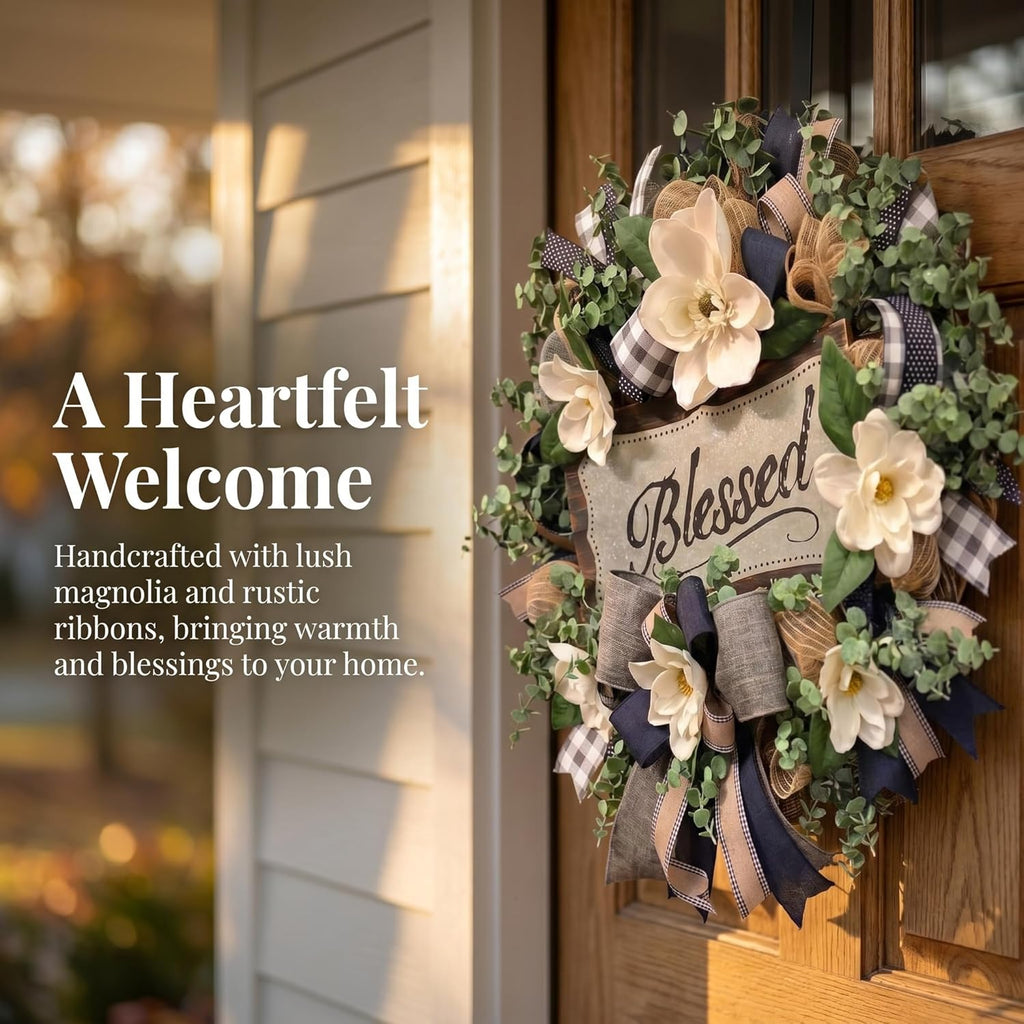 The Magnolia Grace Wreath | 20" Artificial White Magnolia Front Door Wreath