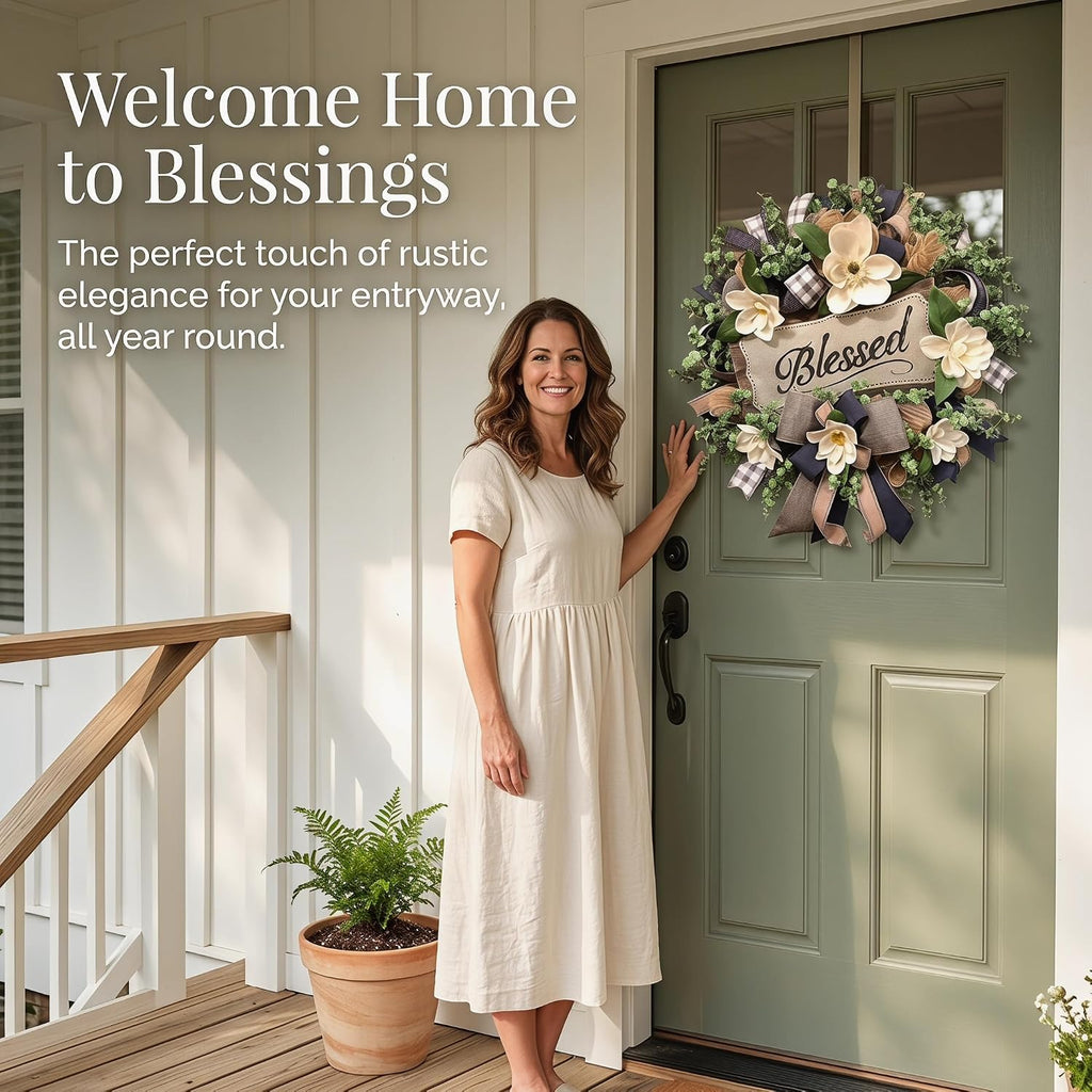 The Magnolia Grace Wreath | 20" Artificial White Magnolia Front Door Wreath