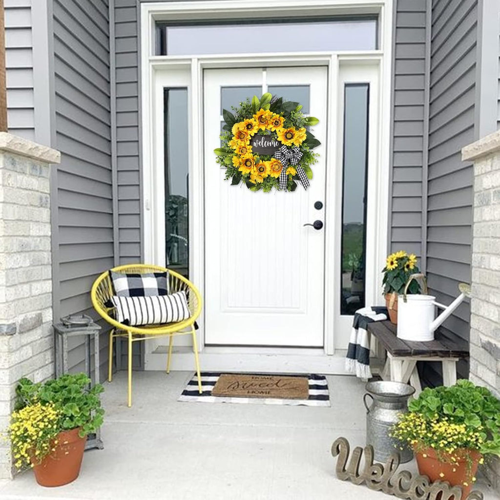 The Golden Welcome Wreath | 20" Sunflower Front Door Wreath with Welcome Sign