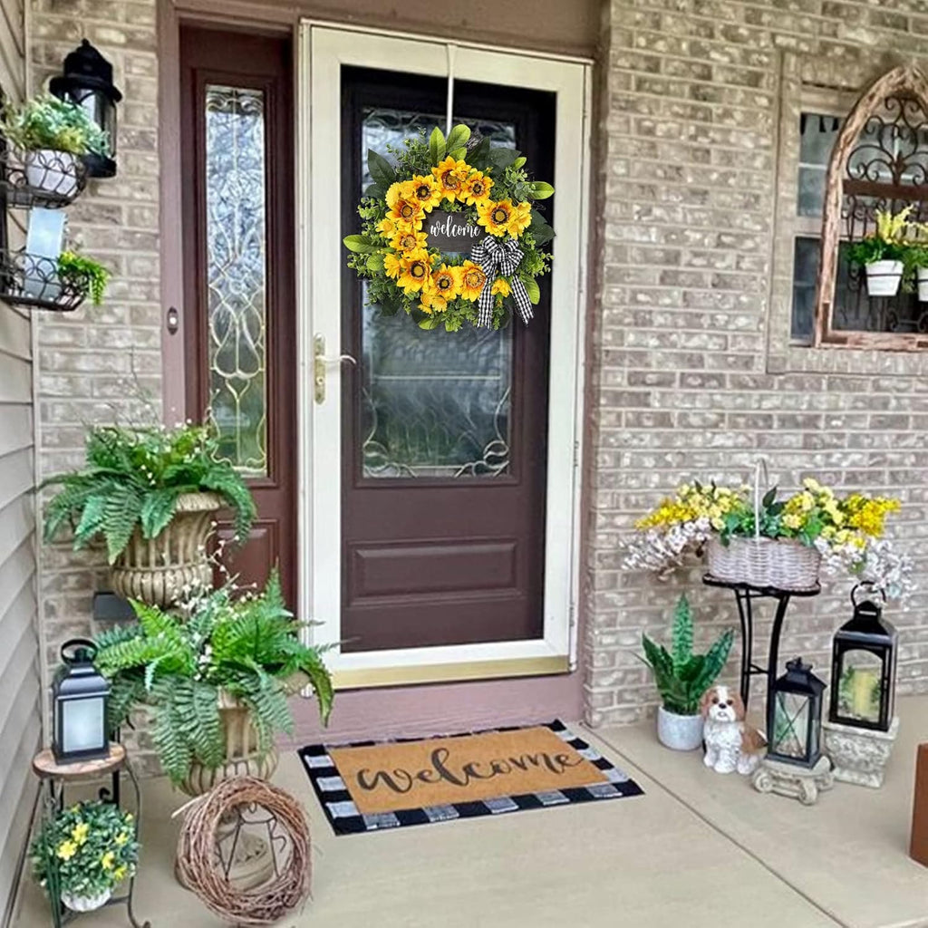 The Golden Welcome Wreath | 20" Sunflower Front Door Wreath with Welcome Sign