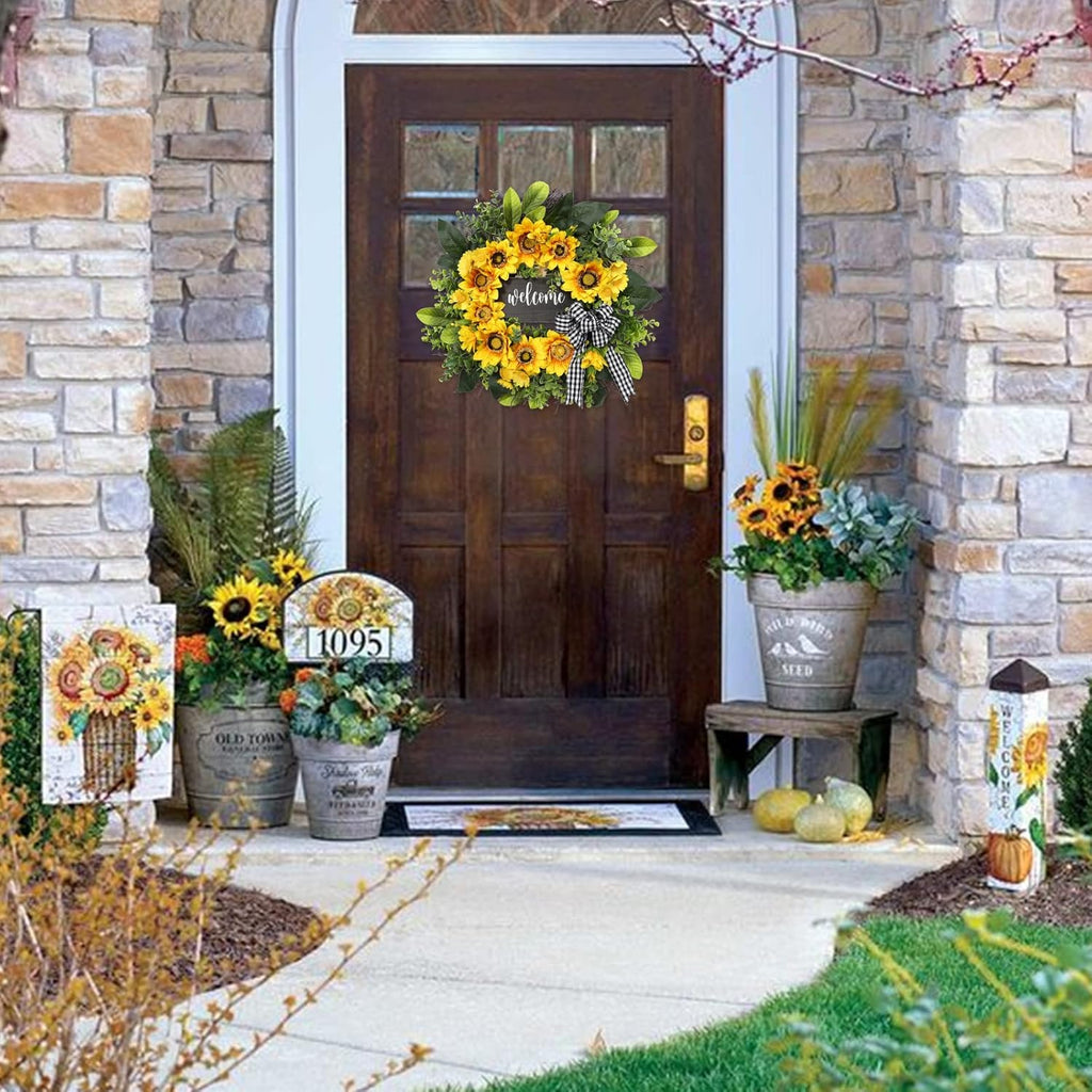 The Golden Welcome Wreath | 20" Sunflower Front Door Wreath with Welcome Sign
