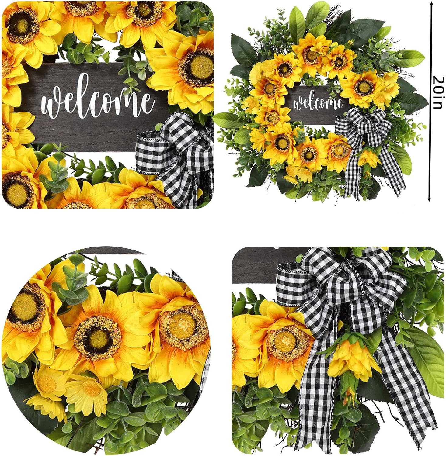 The Golden Welcome Wreath | 20" Sunflower Front Door Wreath with Welcome Sign